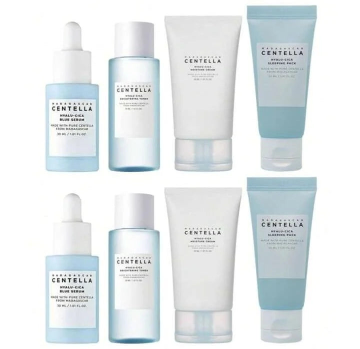 2 set Hyaluronic Acid skincare travel set- Moisturising Cream, Sleeping Pack, Blue Serum and Brightening Toner